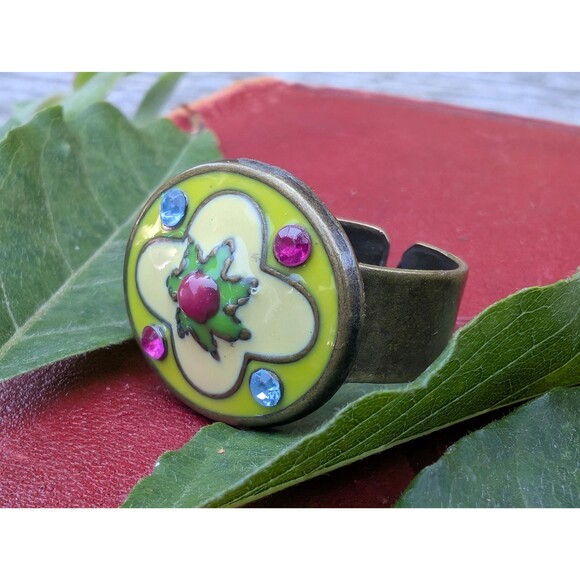 Vintage Enamel Ring, Baroque Adjustable Ring - Picture 5 of 9